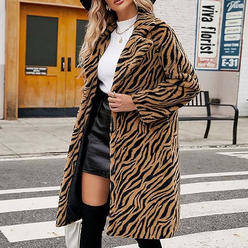 Womens Leopard Print Fleece Faux Fur Long Jacket Overcoat Plus Size K176