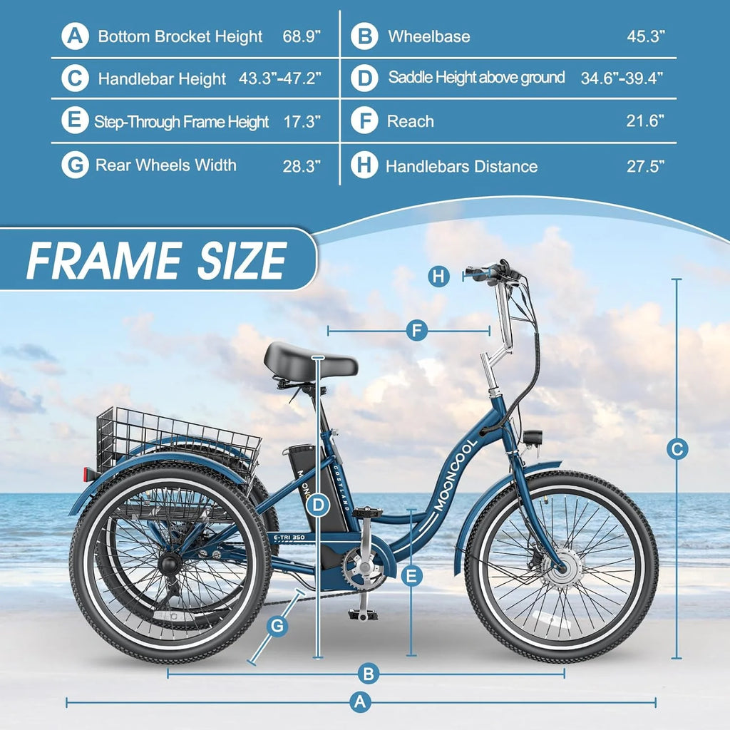 24 26 3 Wheel Electric Tricycle 350W 36V 7 Speeds with Large Basket B31728