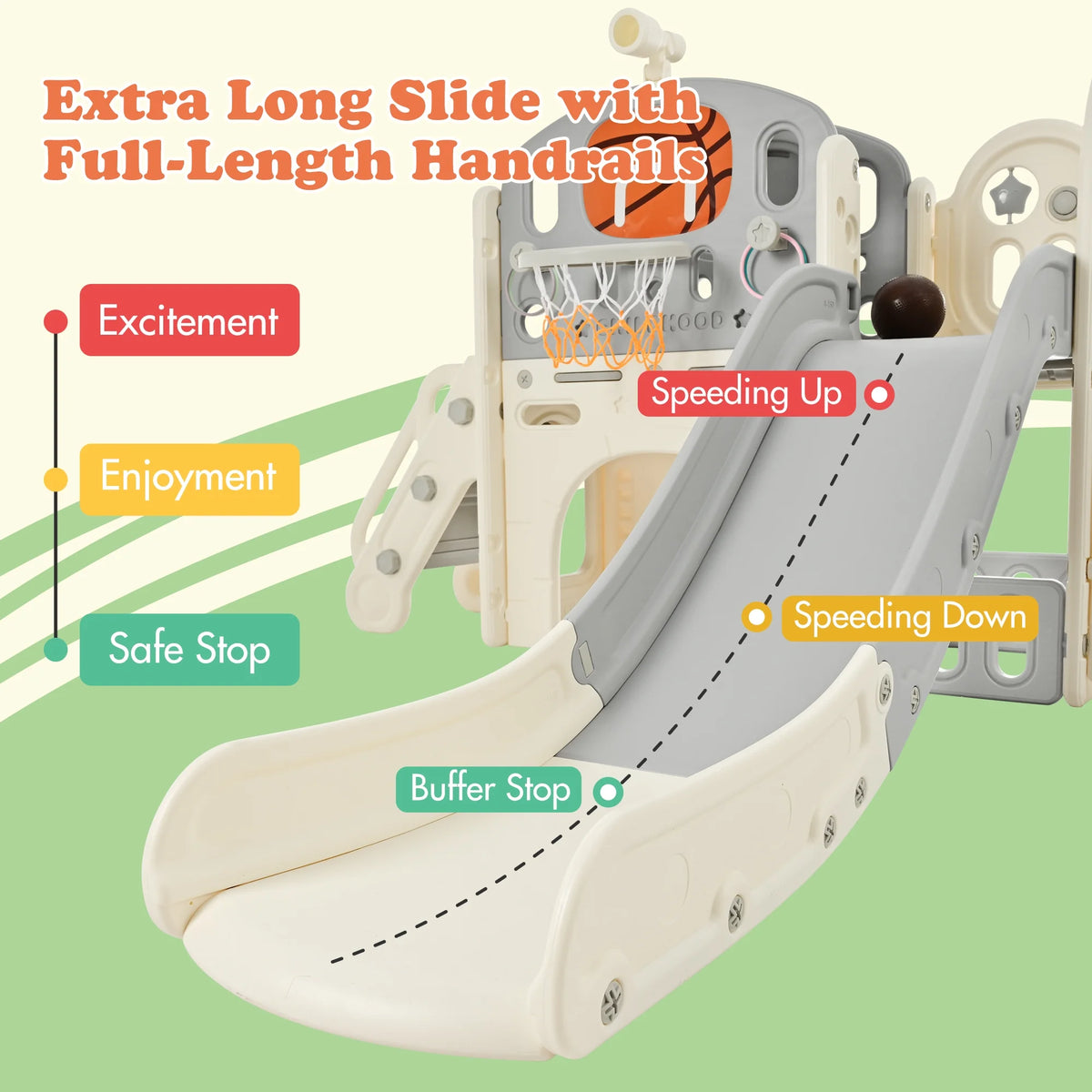 9 in 1 Kids Slide Playset with Basketball Hoop O567
