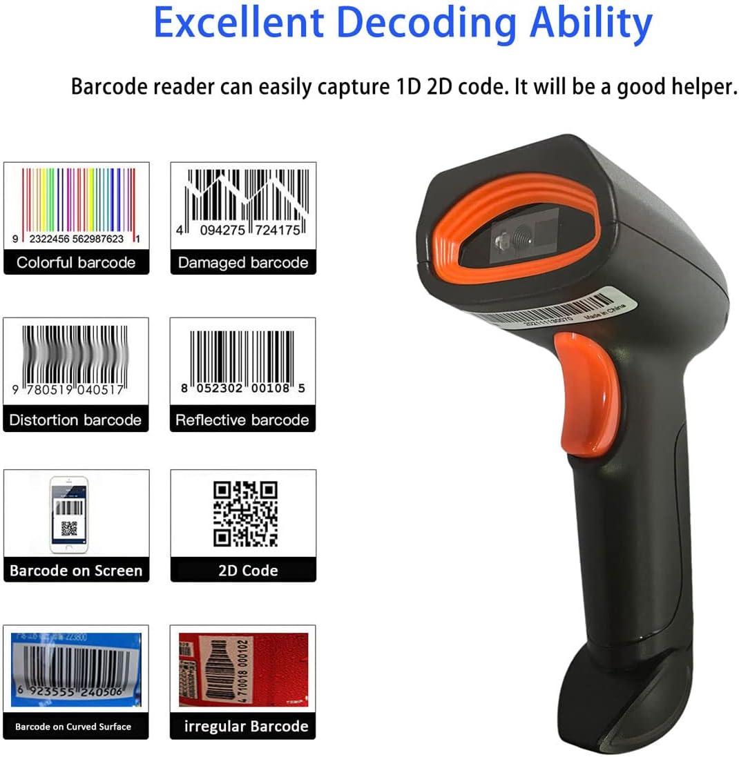 Wireless 1D 2D QR Code Scanner, Pack of 2 I7768