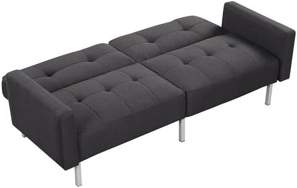 Black Linen Fabric Convertible Futon Sofa Bed with Metal Legs L3073