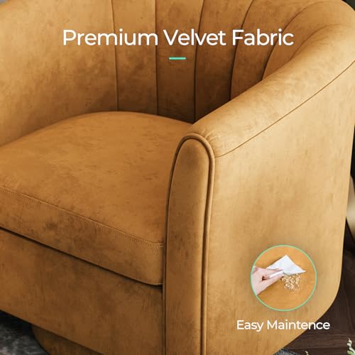 Yellow Velvet Swivel Accent Chair with Ottoman V1347