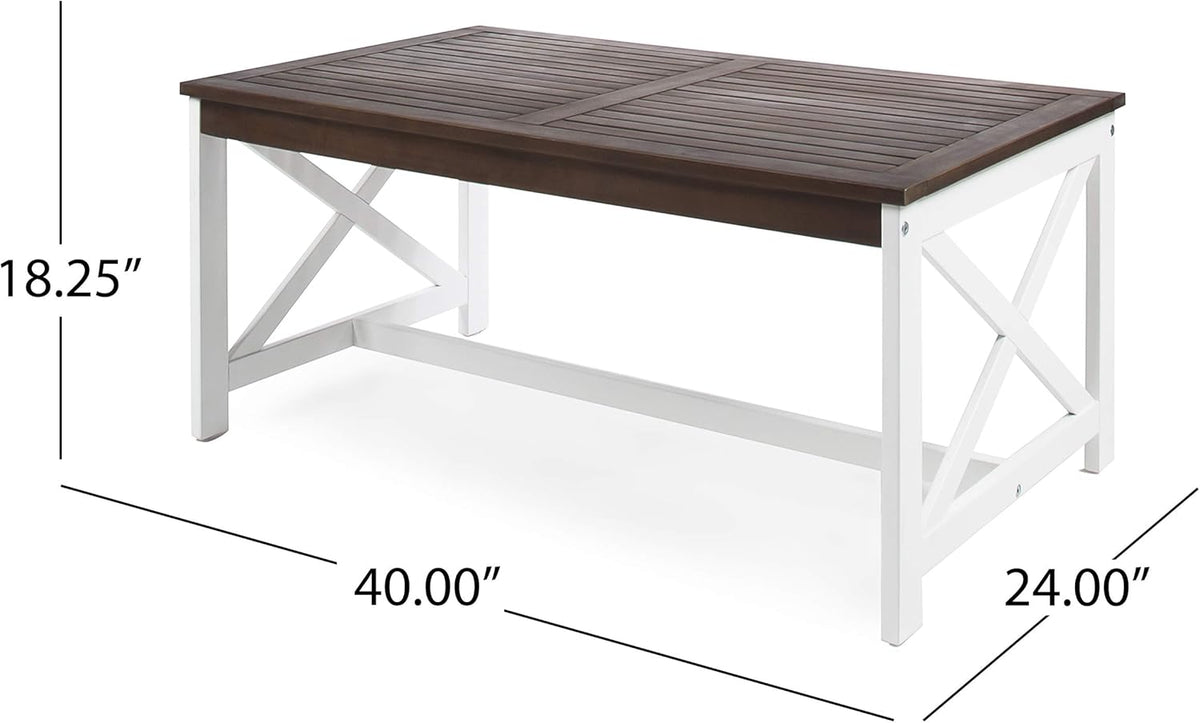 White Base / Dark Brown Top Acacia Wood Coffee Table C5797