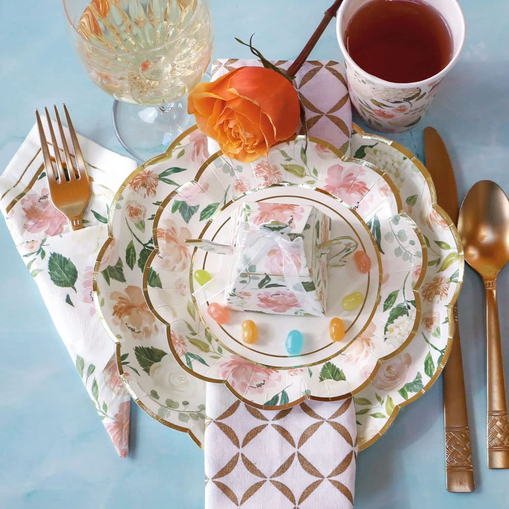 Pink Floral Paper Plates (Set of 16) and Paper Cocktail Napkins (Set of 30) S216380