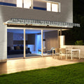 Motorized LED 12 x 10 ft. Half Cassette Retractable Awning Multi-Stripe Green K5189