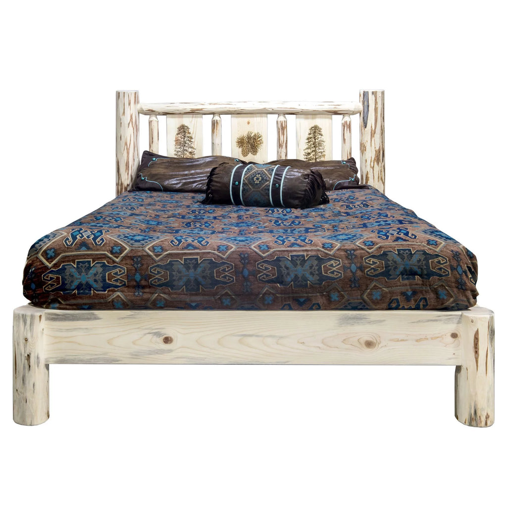 Full Platform Bed with Laser Engraved Pine Tree Design F92654