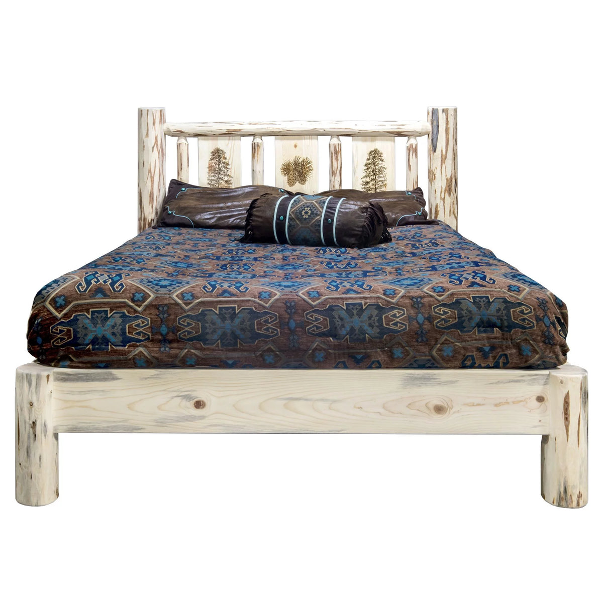 Full Platform Bed with Laser Engraved Pine Tree Design F92654