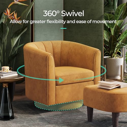Yellow Velvet Swivel Accent Chair with Ottoman V1347