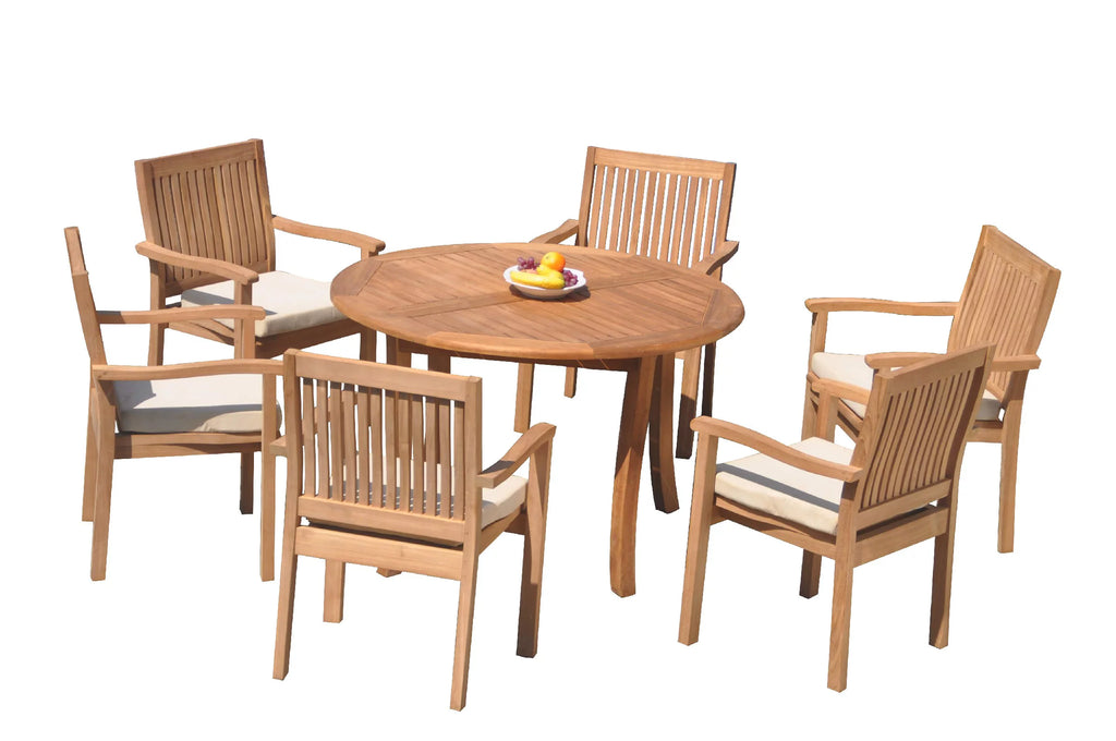 Grade-A Teak 7 Pc Dining Set with 6 Stacking Arm Chairs N2166