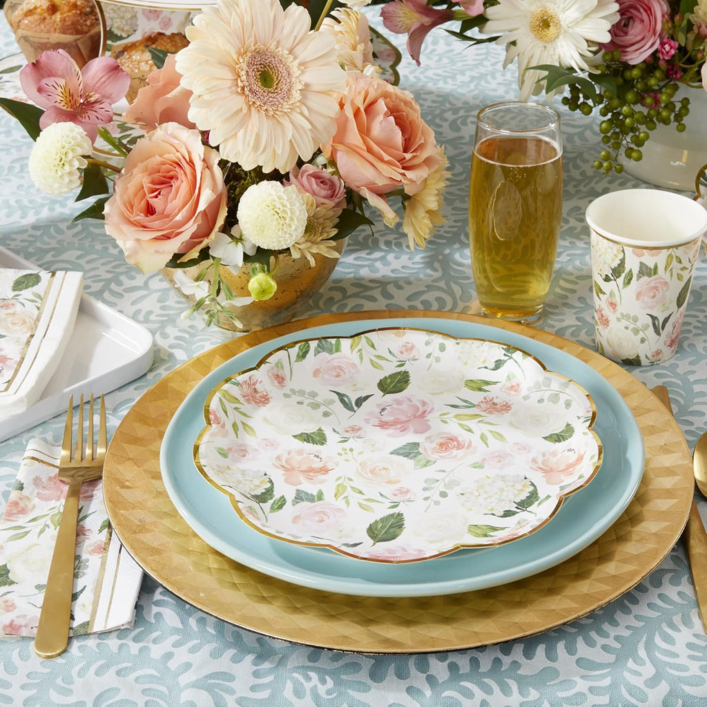 Pink Floral Paper Plates (Set of 16) and Paper Cocktail Napkins (Set of 30) S216380