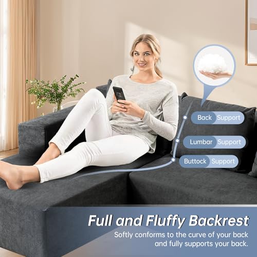 60" Memory Foam Fold Sofa Bed with 2 Pillows Dark Gray K5696