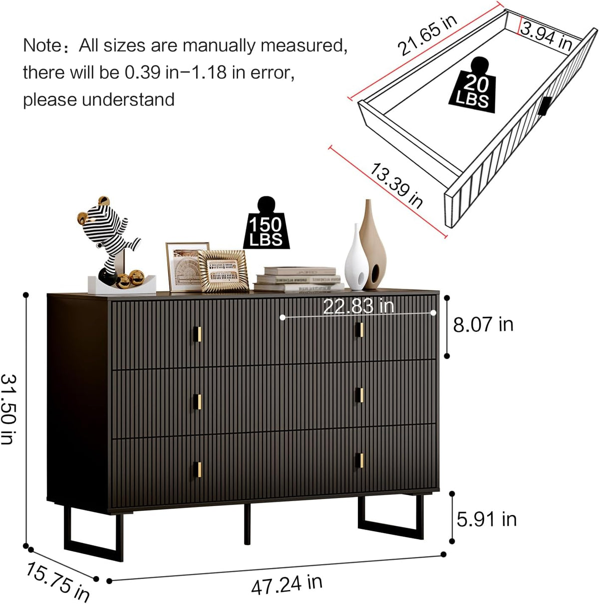 Black 6 Drawer Dresser H48988
