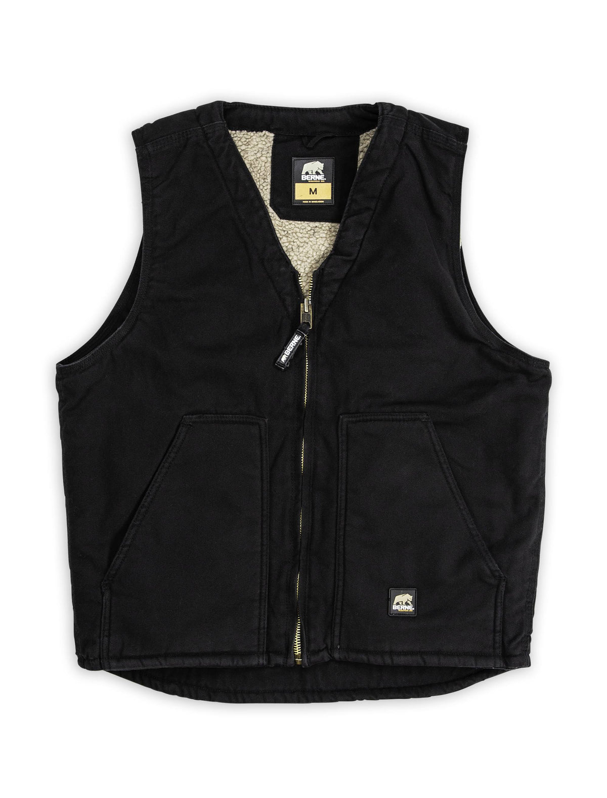 Washed Black Sherpa-Lined V-Neck Vest B628