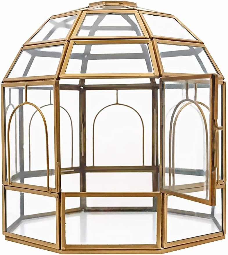 Large Glass Terrarium 10 x 9 x 9 Brass T216