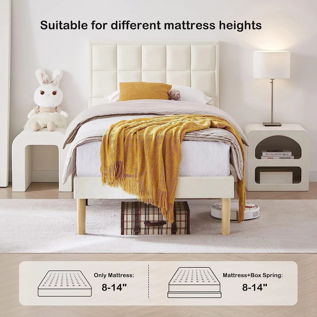 Twin Size Velvet Platform Bed Frame with Headboard L593749