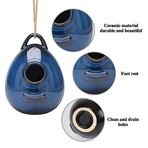 Blue Ceramic Hanging Birdhouse C4823