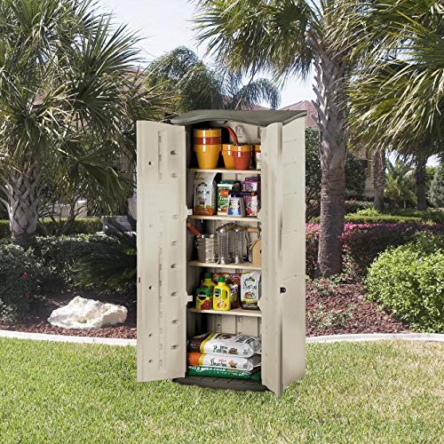 Compact Vertical Resin Storage Shed With Floor (2 x 2.5 Ft), Beige/Brown K269