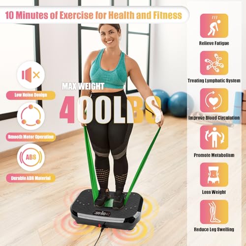 Vibration Plate Exercise Machine with Training Poster, 3 Resistance Bands, Adjustable Speeds N26816