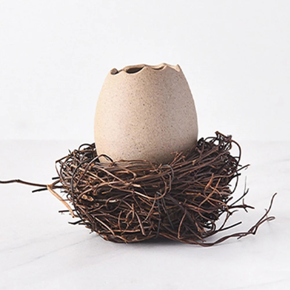 4 Sets Small Ceramic Vase Succulent Planter with Bird Nest G7193