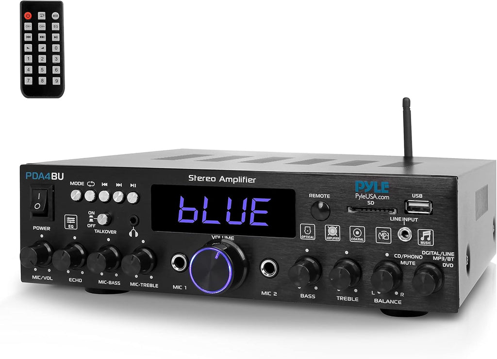 Wireless Bluetooth Stereo Power Amplifier, 200W Dual Channel, with RCA, USB, SD, MIC IN, FM Radio M164