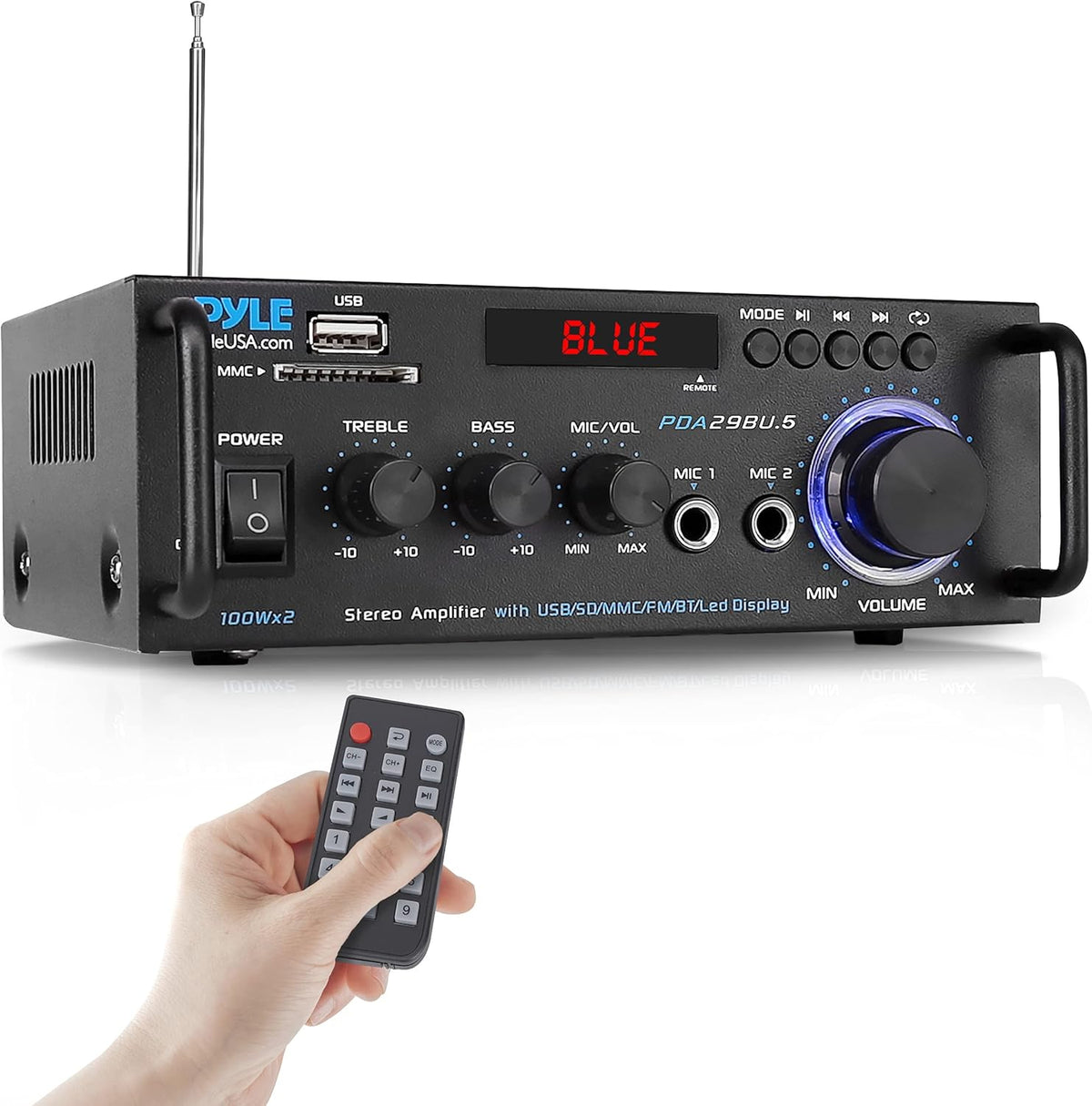 Wireless Bluetooth Stereo Power Amplifier, 200W Dual Channel, with RCA, USB, SD, MIC IN, FM Radio M164