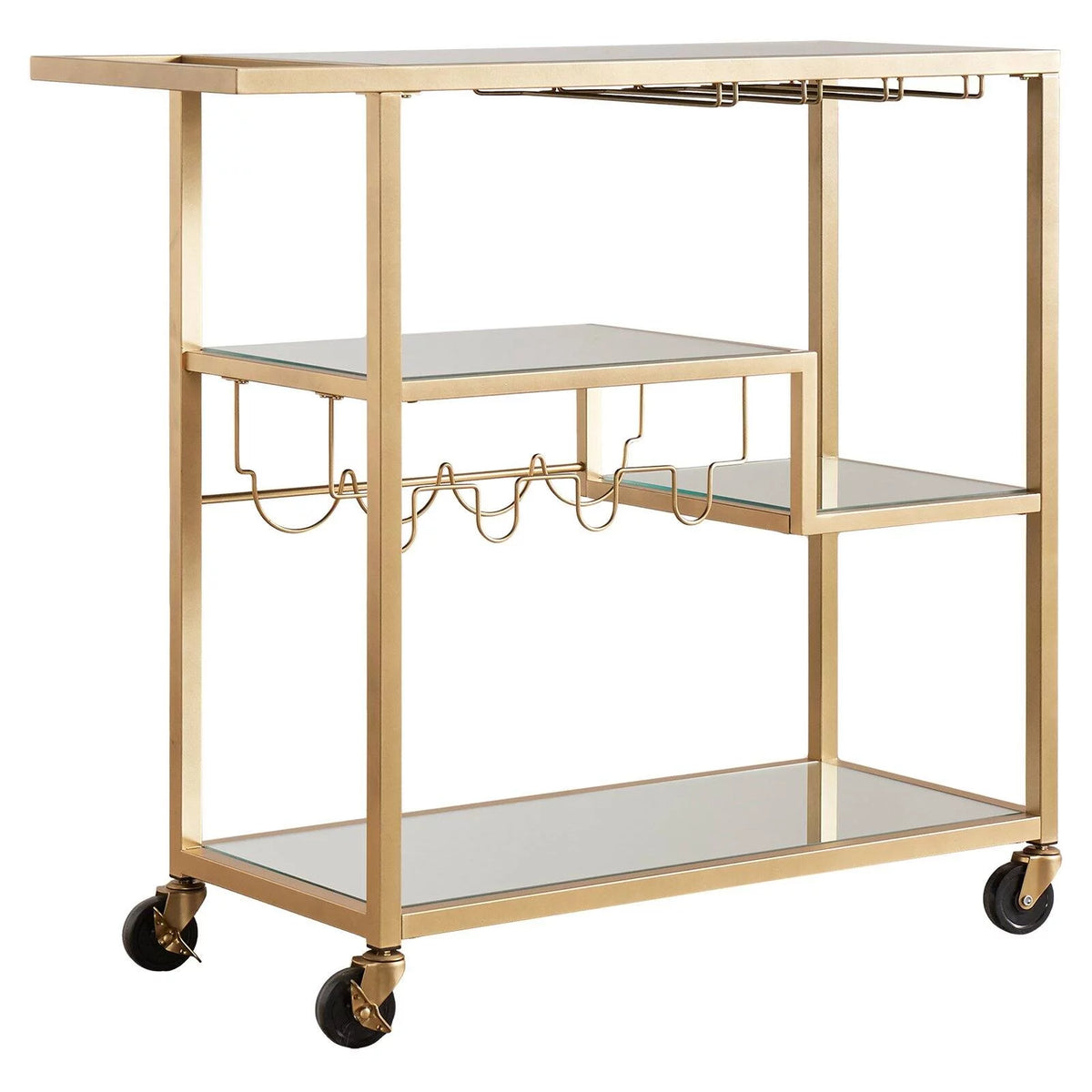 Champagne Gold Mirror Glass Metal Bar Cart N610