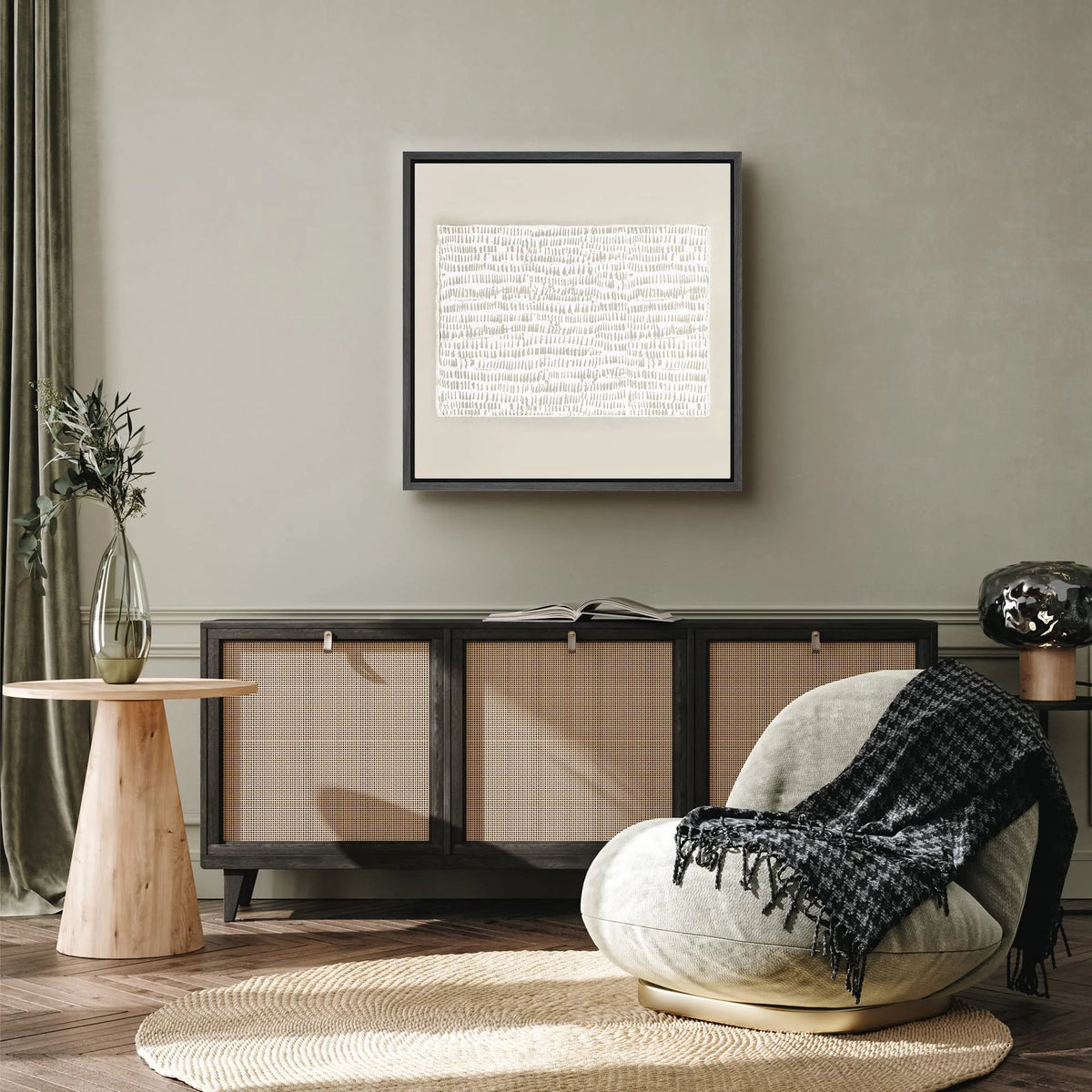 Framed Canvas Wall Art Tan & White Geometric Abstract 16"x16" U74913