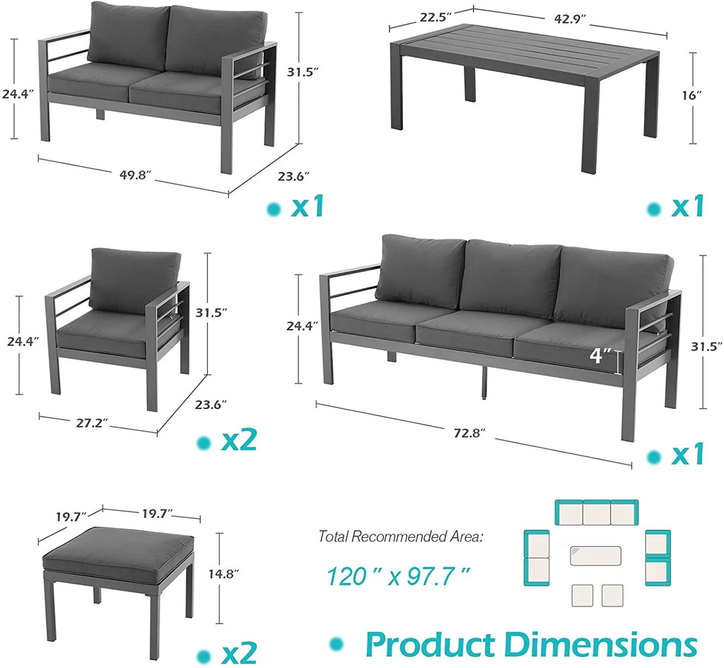 7 Pieces Aluminum Sectional Sofa V375
