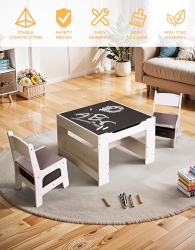 4 in 1 Wooden Kids Table and Chair Set with Storage R803903
