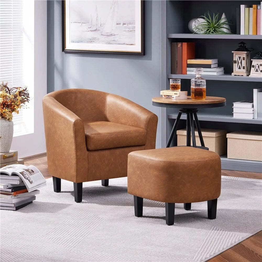 Black Faux Leather Accent Chair and Ottoman Set Z345594
