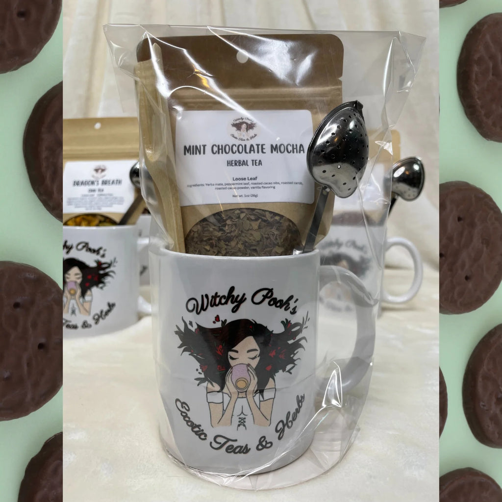 Mint Chocolate Mocha Herbal Tea Gift Mug Set with Heart Infuser F207166
