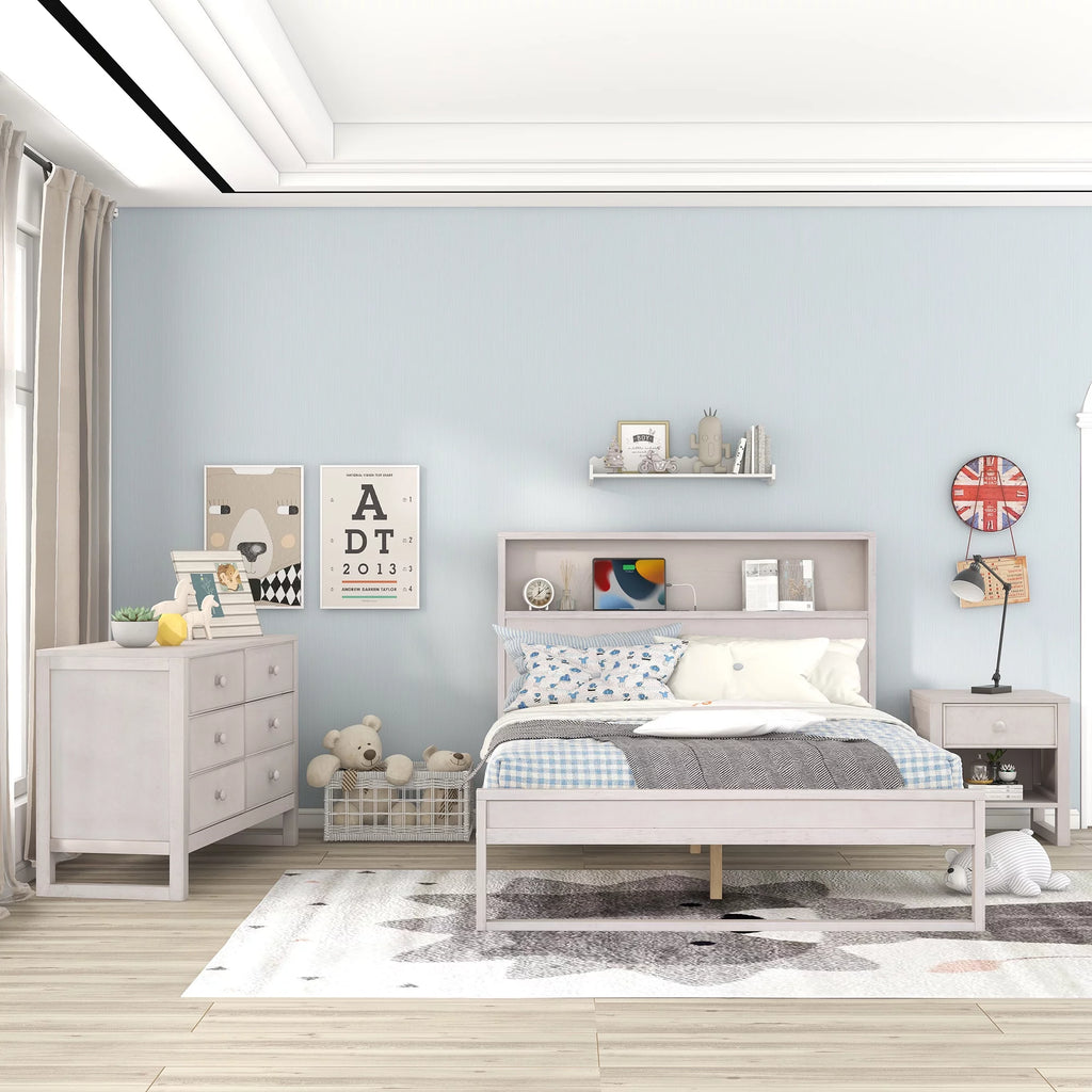 Full Size Platform Bed with Nightstand and Dresser Y638