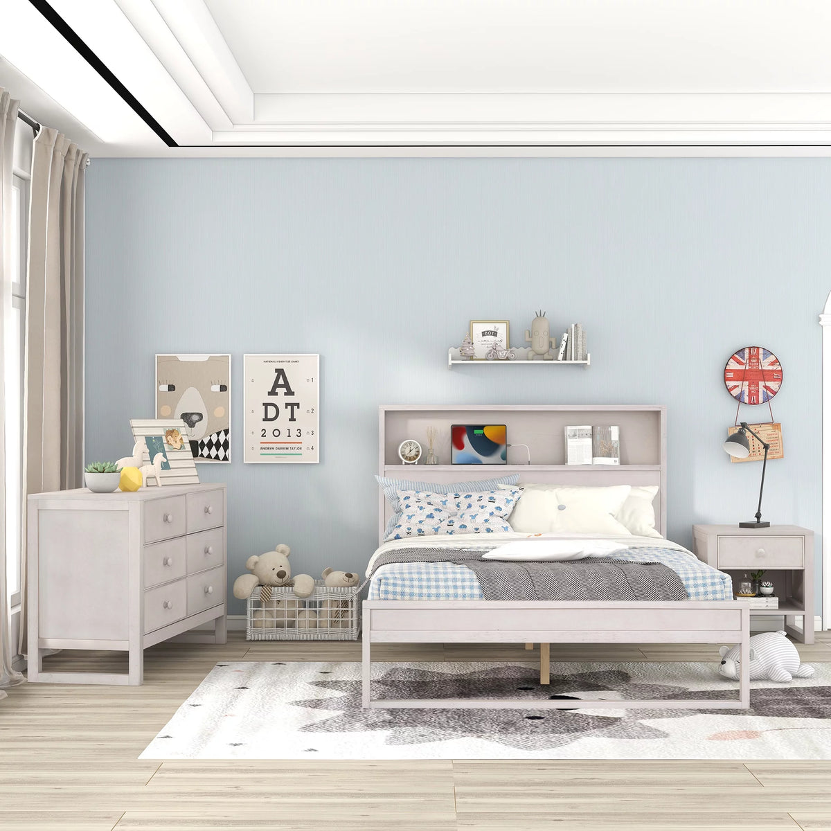 Full Size Platform Bed with Nightstand and Dresser Y638