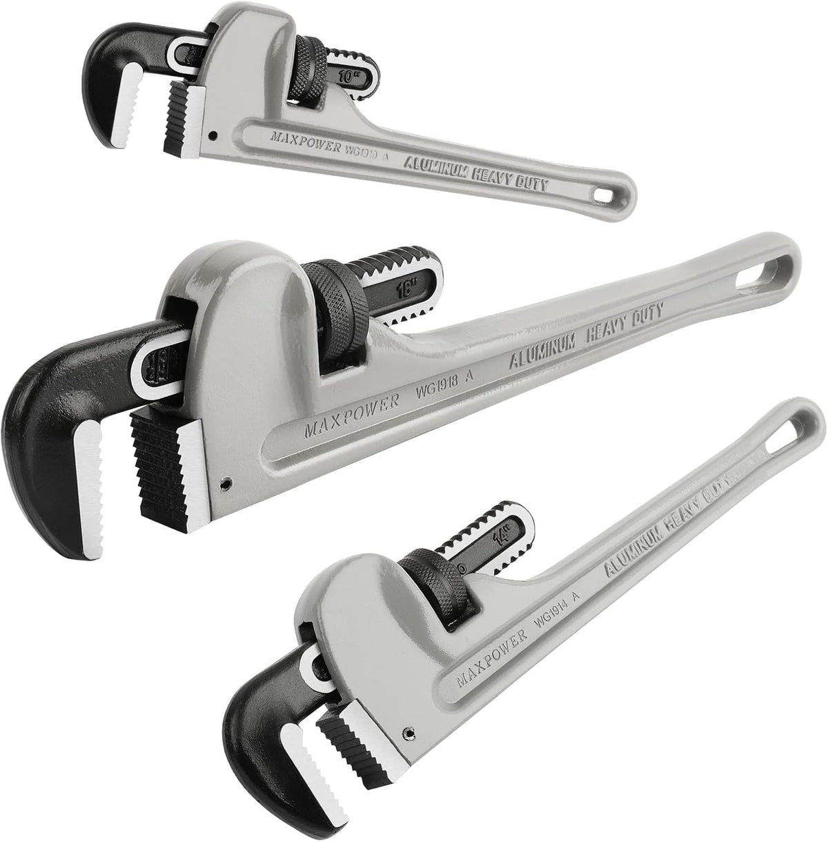 Pipe Wrench Set 10" 14" 18" Aluminum Plumber Wrenches Pack of 2 L849994