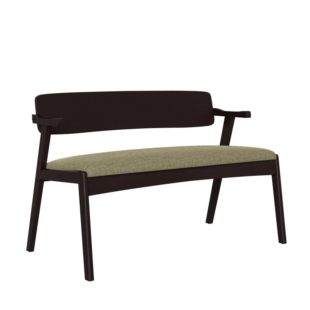 Tan Arm Dining Bench with Espresso Wood Back H16245