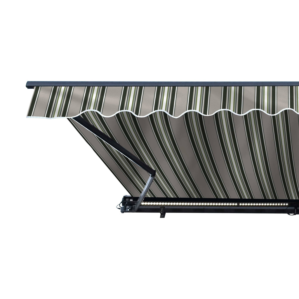 Motorized LED 12 x 10 ft. Half Cassette Retractable Awning Multi-Stripe Green K5189