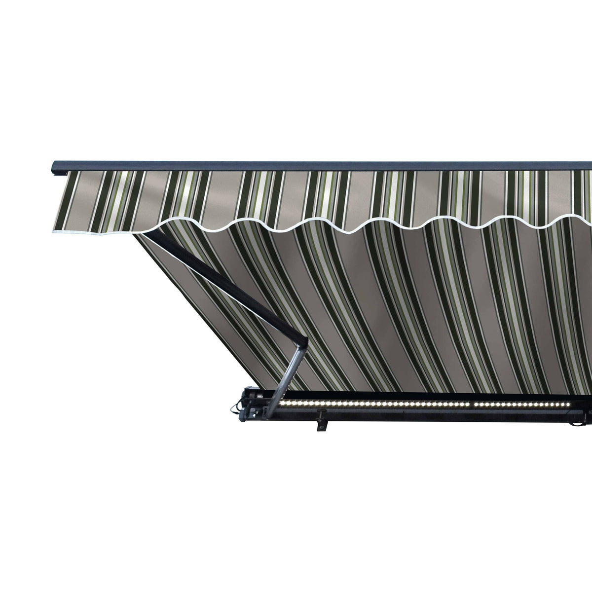 Motorized LED 12 x 10 ft. Half Cassette Retractable Awning Multi-Stripe Green K5189