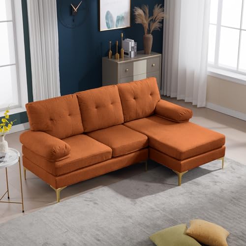 Orange Chenille Upholstered Sectional Sleeper Sofa D185