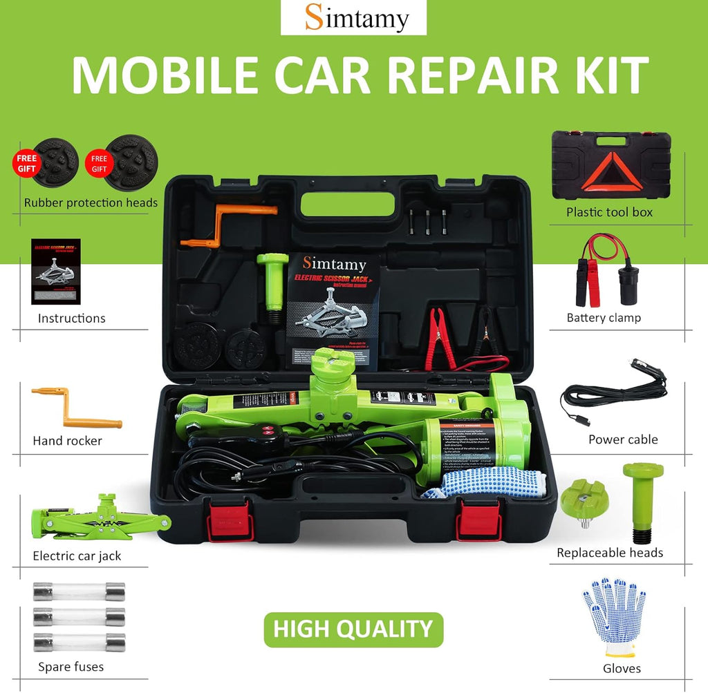 Electric Car Jack 3 Ton 12V Scissor Jack Portable Car Lift Tire Change Kit O5996