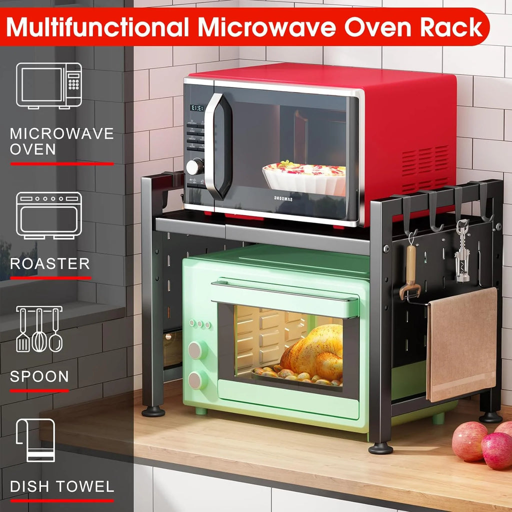 2-Tier Microwave Oven Rack with Cutting Boards Stand J51212