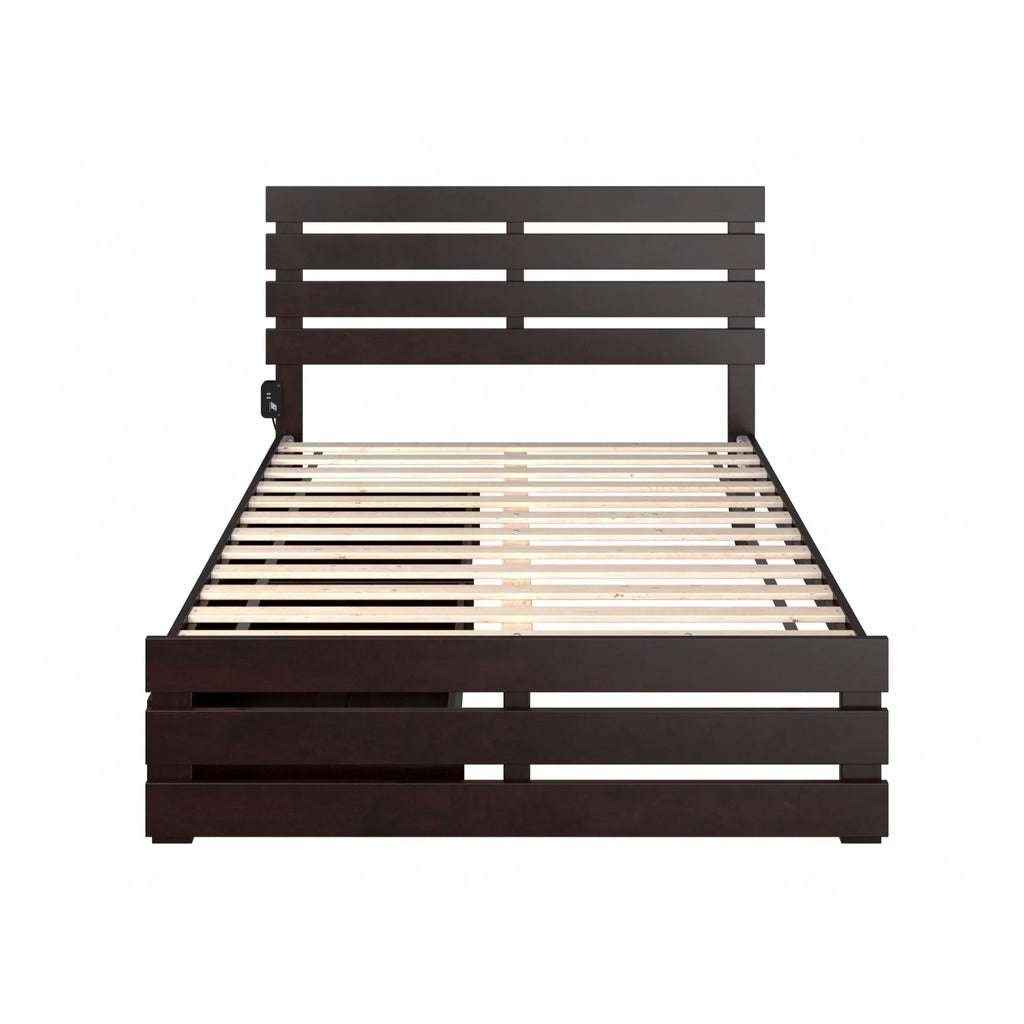 Espresso Wood Full Bed with Footboard and 2 Drawers Q61463