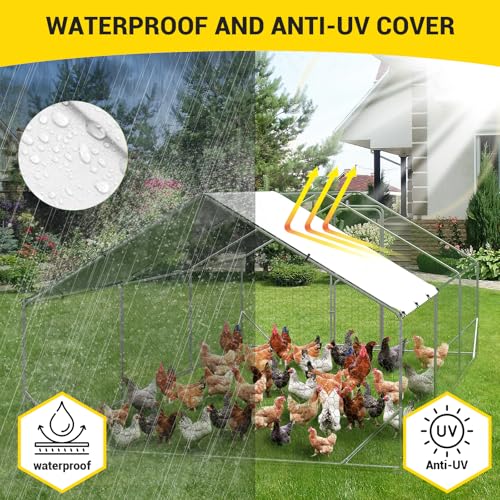 Large Metal Chicken Coop with Run, 9.8×13.1×6.6ft Walk-in Poultry Cage with Cover Z12406