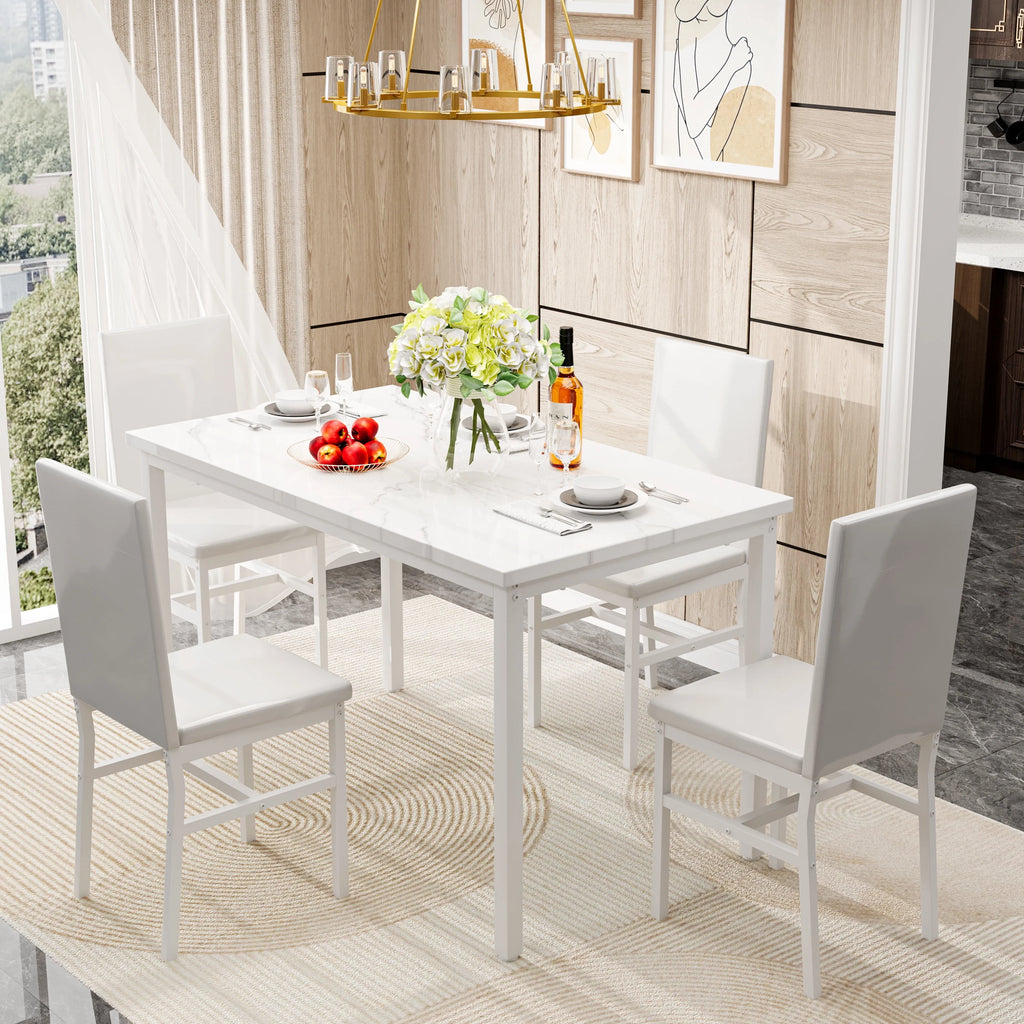 Gray 5-Piece Faux Marble Dining Table Set B97733
