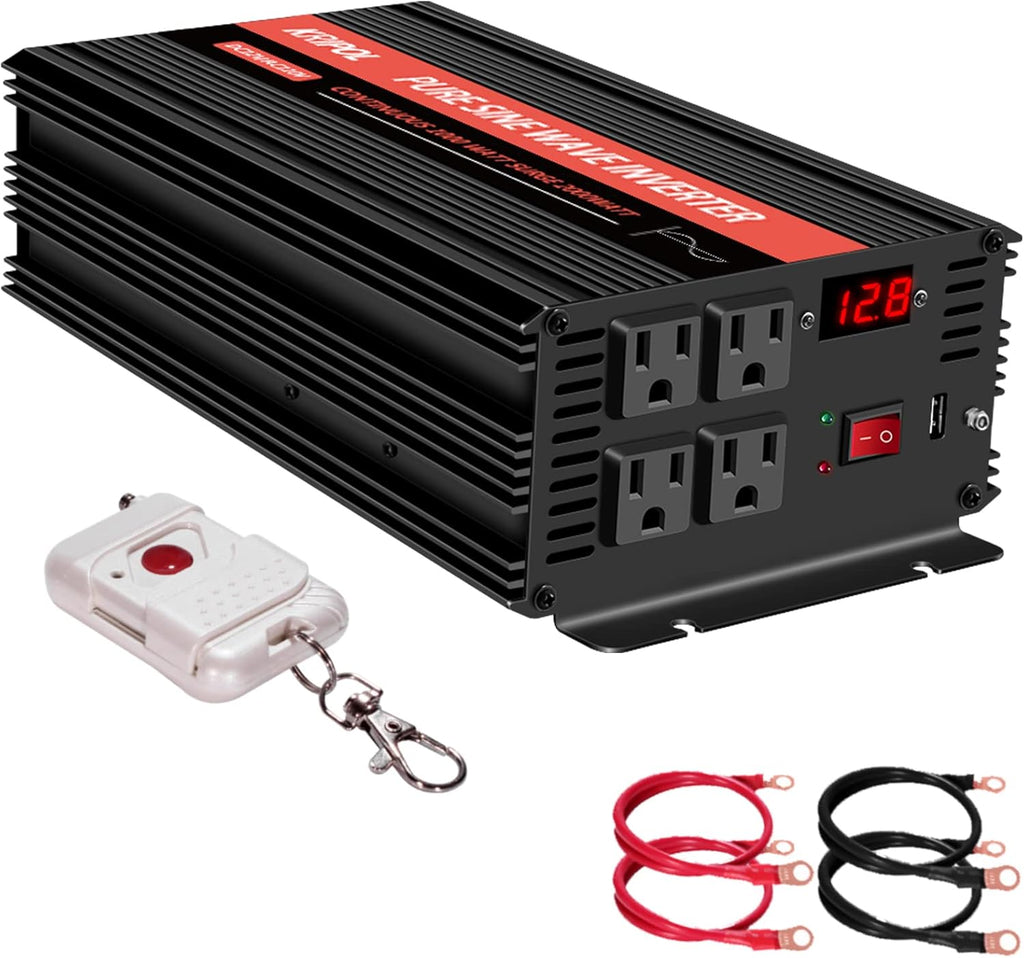 2000 Watt 12V DC to 110v/120v AC Power Inverter with 4 AC Outlets and USB Output F447