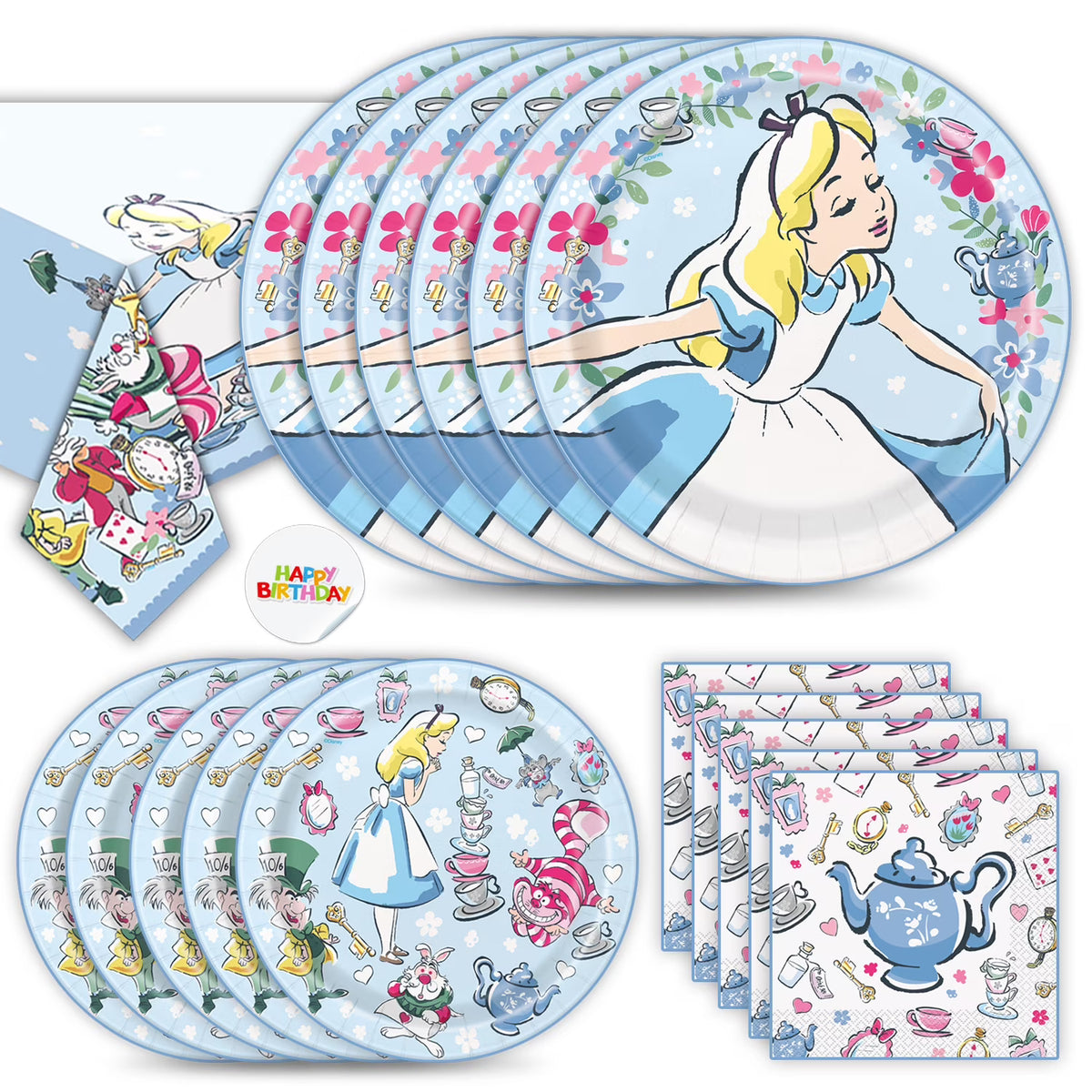 Large Paper Plates, Dessert Plates, Napkins & Table cover Birthday Tableware Set E192827
