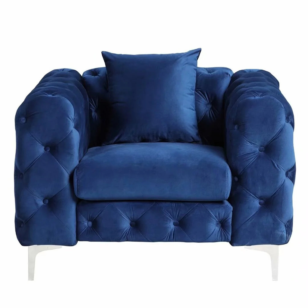 Blue Velvet Button Tufted Accent Chair P574471