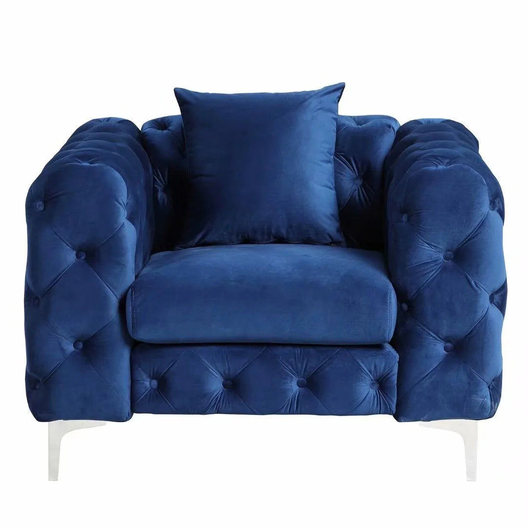 Blue Velvet Button Tufted Accent Chair P574471