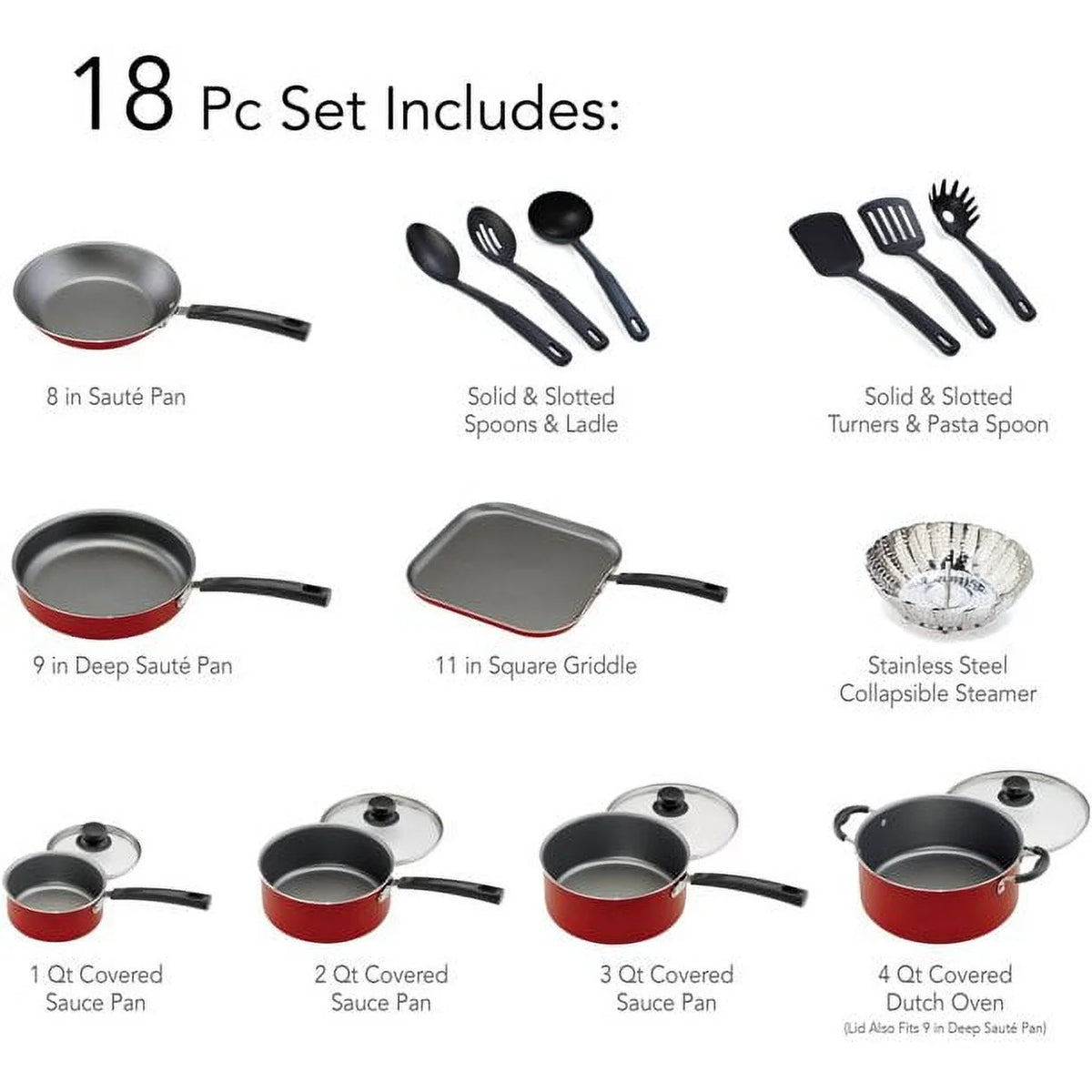 18 Pieces Non-stick Cookware Set, Red P529721