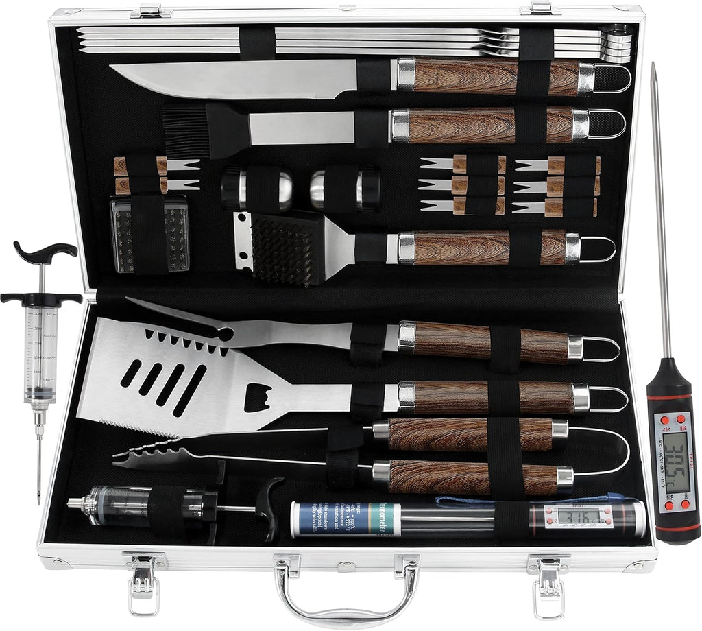 24PCS Stainless Steel BBQ Grill Tools Set with Meat Thermometer and Injector V8637