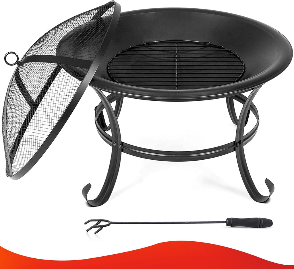 22 inch Wood Burning Steel Fire Pit with Spark Screen E153385